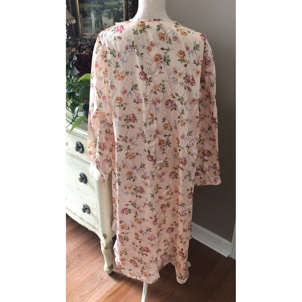 Vtg Barbizon Nightgown Satin Peach Floral Long Sleeve Granny Cottagecore Size XL - Picture 6 of 9
